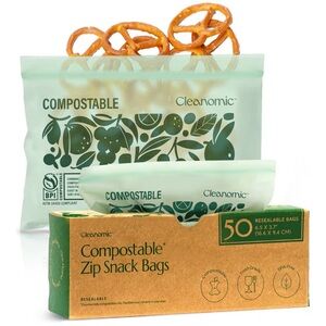 Cleanomic Compostable* Snack Size Food Storage Bags (50 Eco Zip)